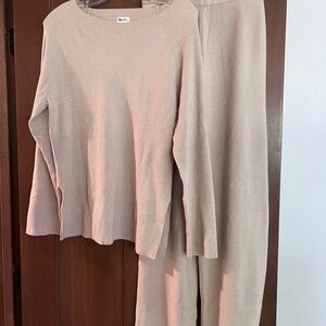 ZYIA Ecru Ribbed Knit Sweater and Palazzo Pants.